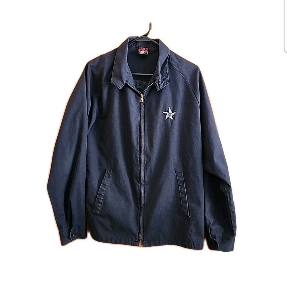 Vintage Lucky 13 Embroidered Star Canvas Work Jacket Black Large (L)